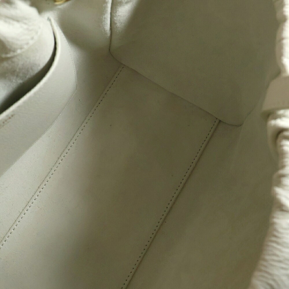 CELINE Cuir Triomphe Logo Cabas Drawstring Leather Hand Shoulder Bag White - Picture 5 of 6